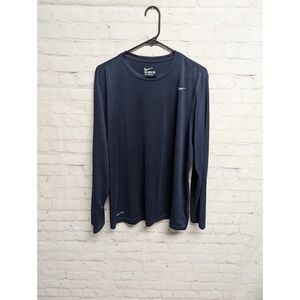 Nike Tee Dri-Fit Long Sleeve Athletic Cut Logo Women's Large Navy NWOT 378